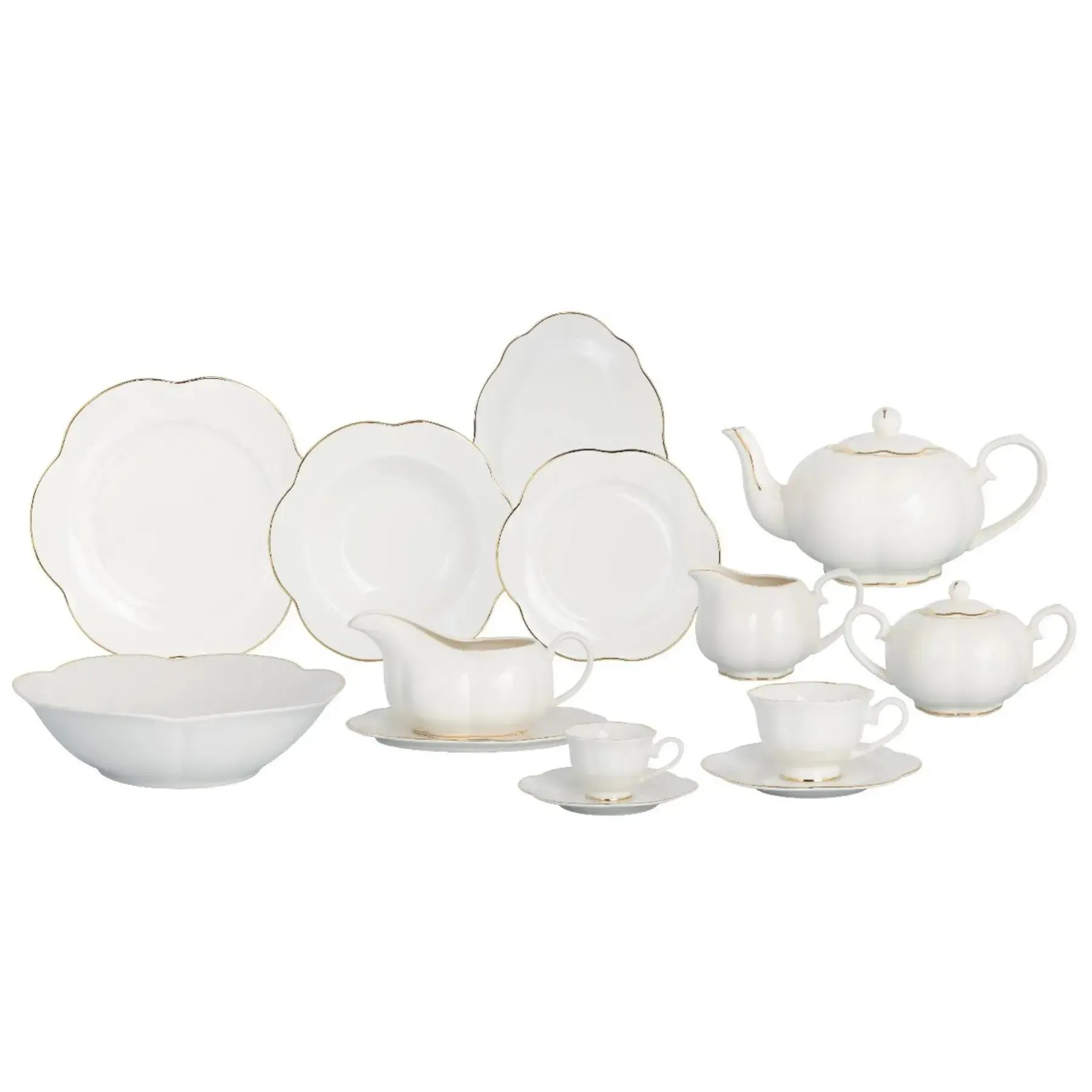 Aparelho de Jantar Camélia 49Pçs New Bone China Filado Dourado L'Hermitage