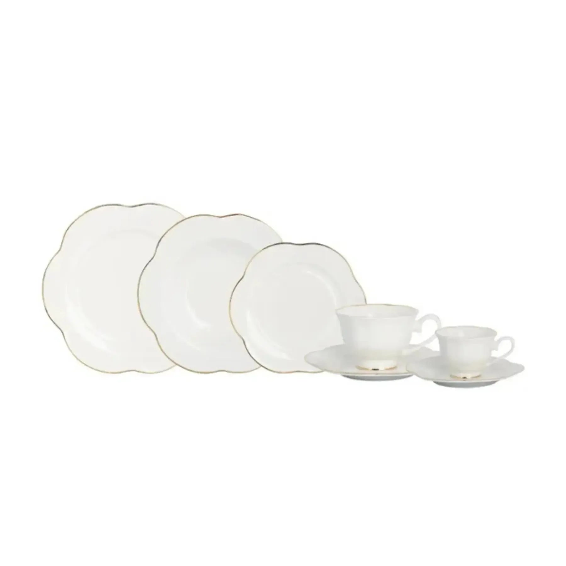 Aparelho de Jantar Camélia 49Pçs New Bone China Filado Dourado L'Hermitage