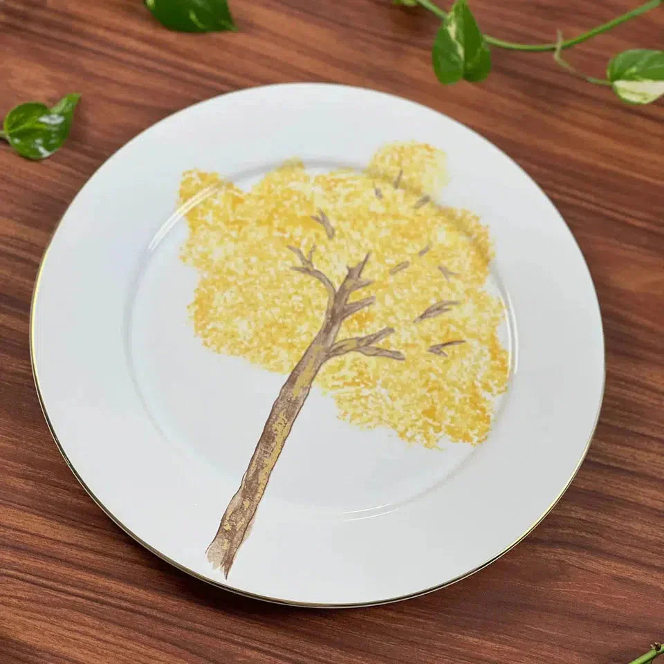 Aparelho de Jantar Cerâmica Ypê Amarelo com Filete de Ouro 30 Peças Scalla