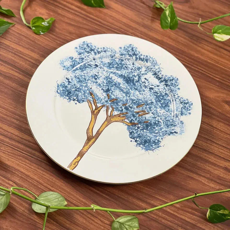 Aparelho de Jantar Cerâmica Ypê Azul com Filete de Ouro 30 Peças Scalla