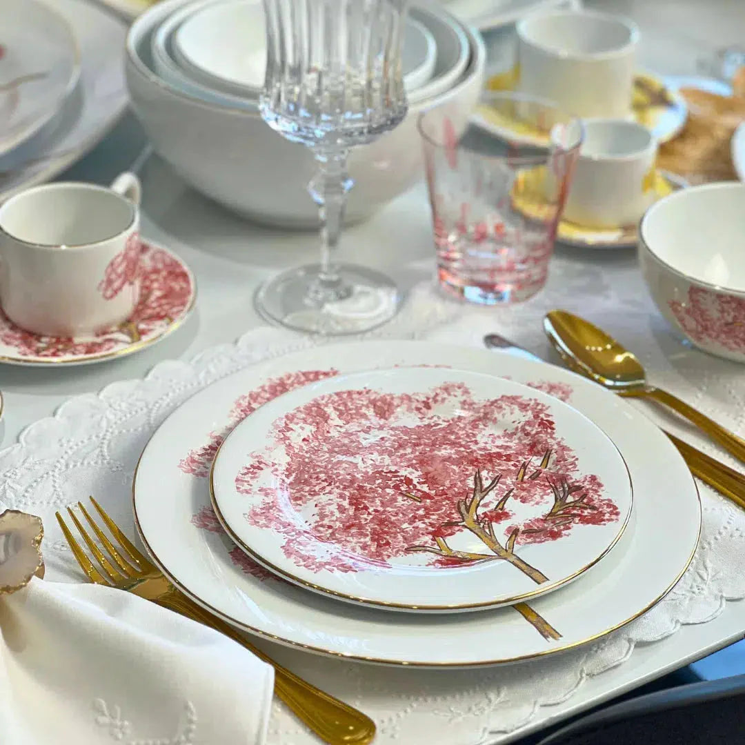Aparelho de Jantar Cerâmica Ypê Rosa com Filete de Ouro 30 Peças Scalla