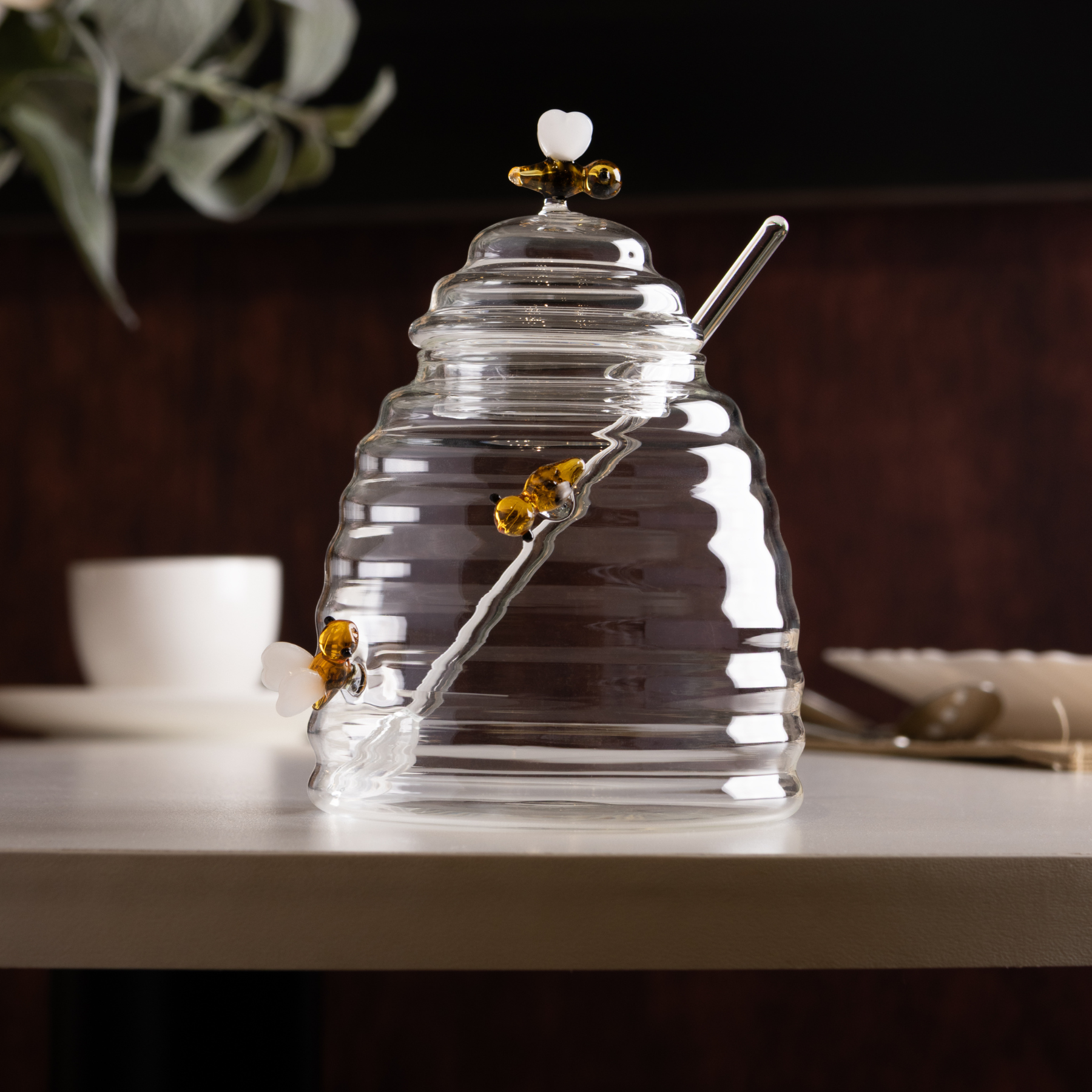 Açucareiro Vidro com Colher e Tampa Lovely Bee 500ml